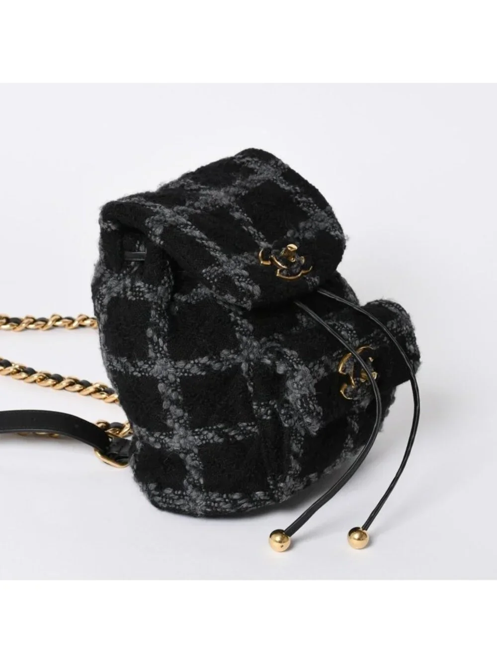 Chanel Tweed Dumas Backpack Base CC Logo Black Gray